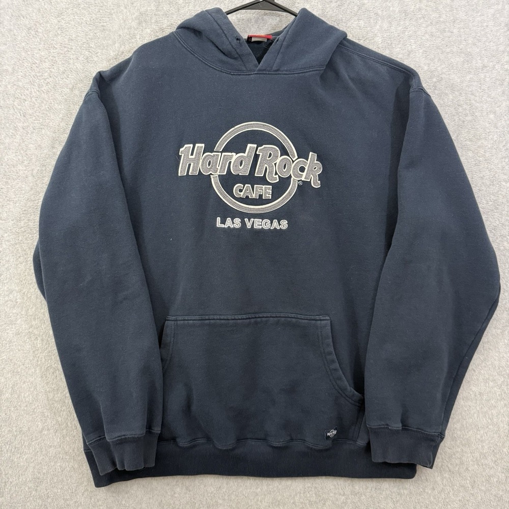Hard Rock Cafe Hoodie Men's 2XL Blue Las Vegas Sin City Embroidered Patch Logo